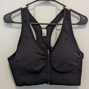 Black Zip Front Sports Bra